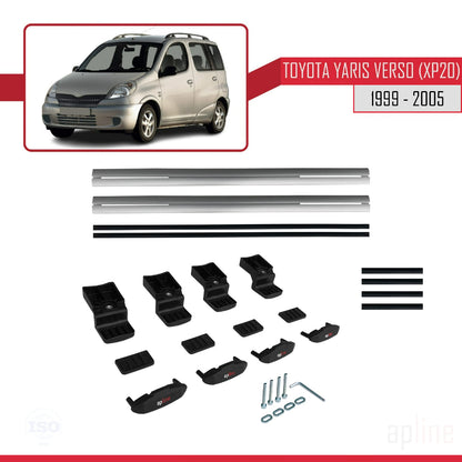 Compatible avec Toyota Yaris Verso (XP20) 1999-2005 BASIC Model Barres de Toit Railing Porte-Bagages de Voiture Gris Aluminium 2 Barres