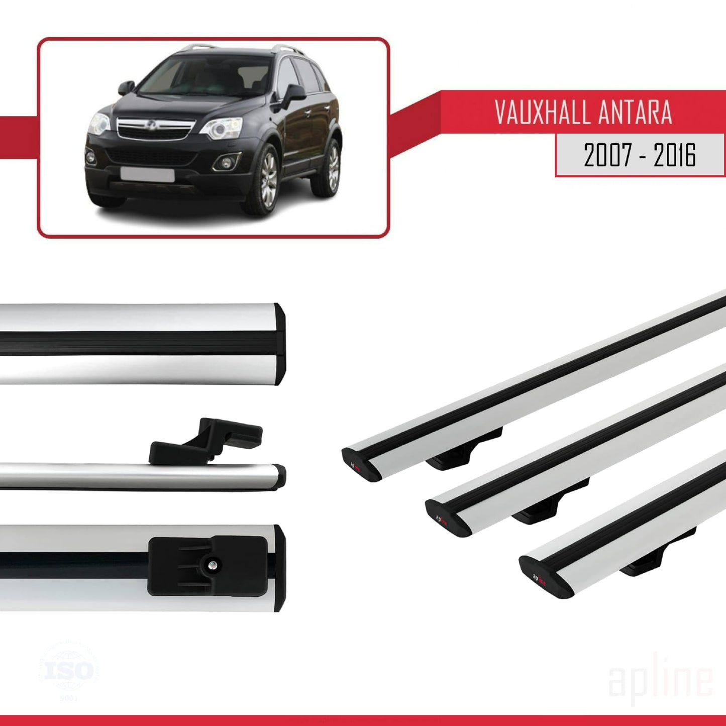 Compatible avec Vauxhall Antara 2007-2016 BASIC Model Barres de Toit Railing Porte-Bagages de Voiture Gris Aluminium 3 Barres