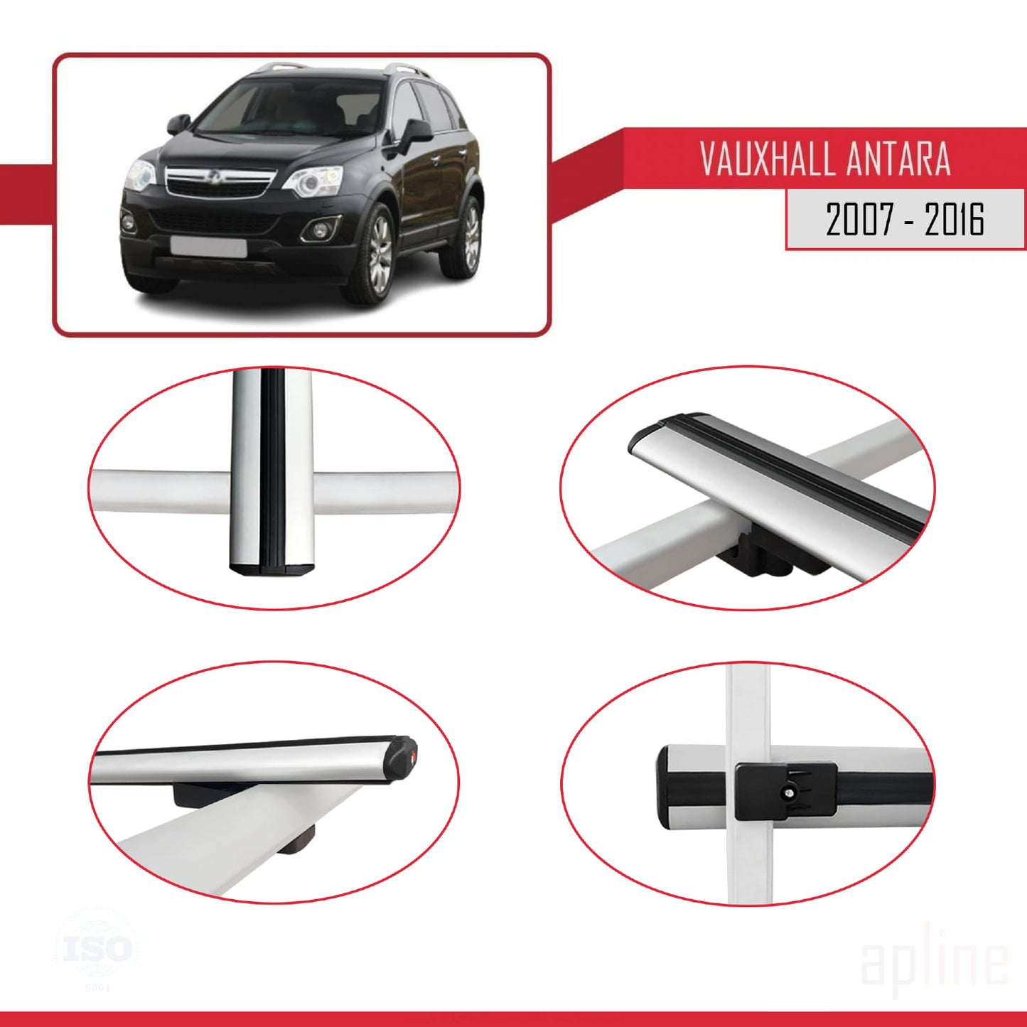 Compatible avec Vauxhall Antara 2007-2016 BASIC Model Barres de Toit Railing Porte-Bagages de Voiture Gris Aluminium 2 Barres