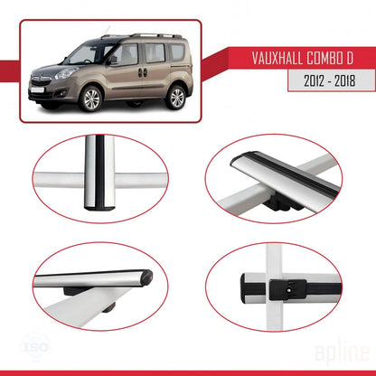 Compatible avec Vauxhall Combo D 2012-2018 BASIC Model Barres de Toit Railing Porte-Bagages de Voiture Gris Aluminium 3 Barres