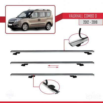 Compatible avec Vauxhall Combo D 2012-2018 BASIC Model Barres de Toit Railing Porte-Bagages de Voiture Gris Aluminium 3 Barres