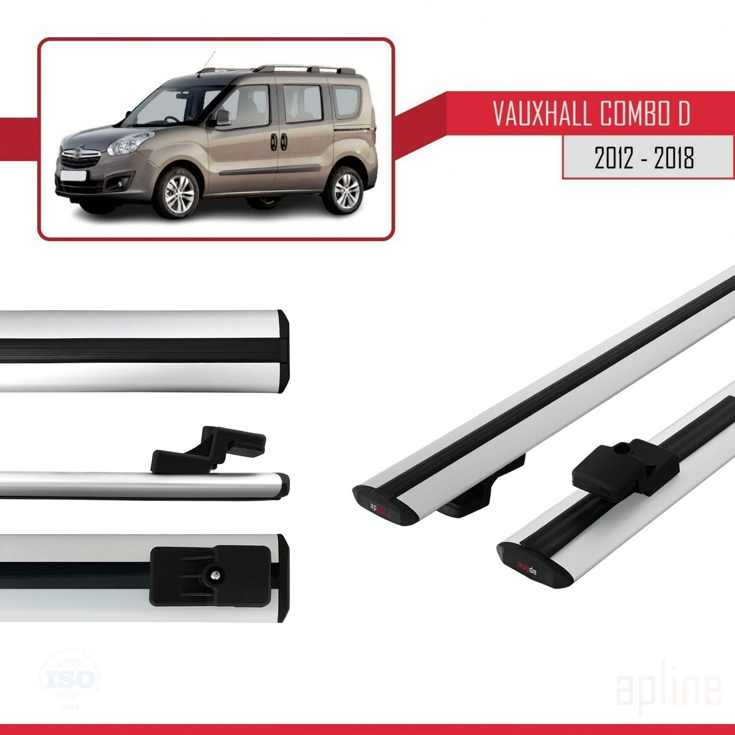 Compatible avec Vauxhall Combo D 2012-2018 BASIC Model Barres de Toit Railing Porte-Bagages de Voiture Gris Aluminium 2 Barres