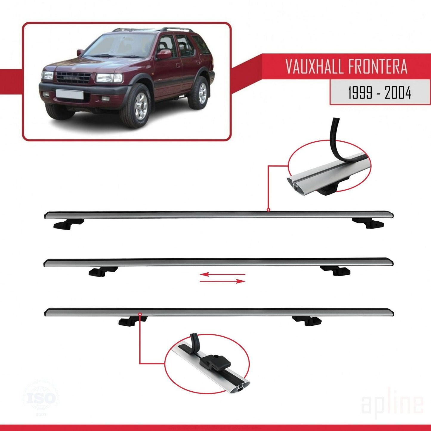 Compatible avec Vauxhall Frontera 2 1999-2004 BASIC Model Barres de Toit Railing Porte-Bagages de Voiture Gris Aluminium 3 Barres