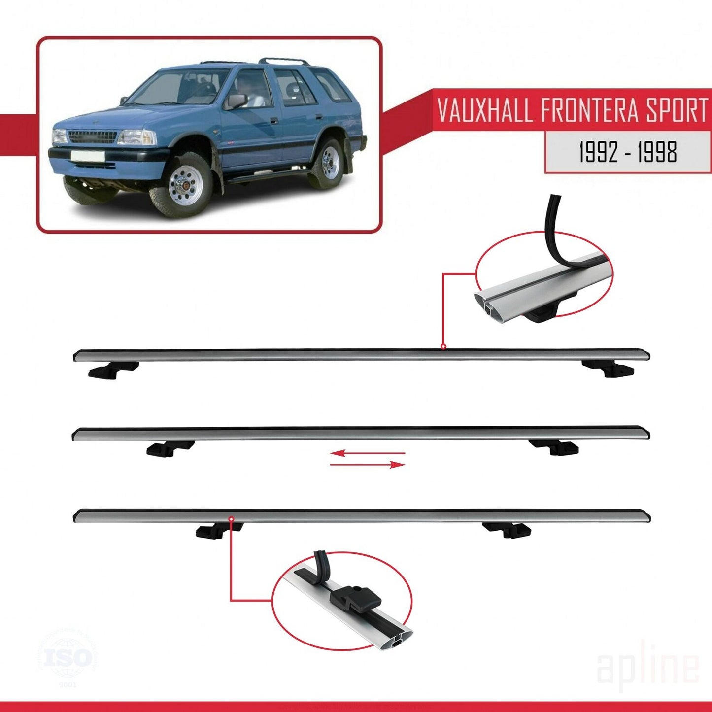 Compatible avec Vauxhall Frontera Sport 1992-1998 BASIC Model Barres de Toit Railing Porte-Bagages de Voiture Gris Aluminium 2 Barres