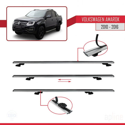 Compatible con Volkswagen Amarok (2F) Pre-Facelift 2010-2016 BASIC Model Barras de Techo Auto Portaequipajes Barras Transversales Gris Aluminio 3 Barras