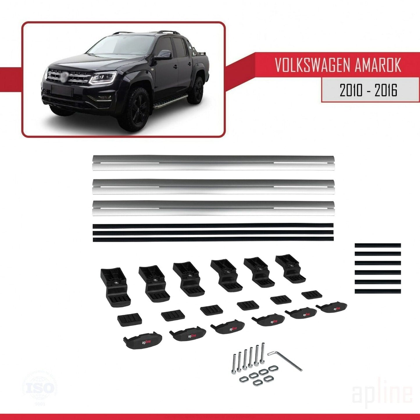 Compatible con Volkswagen Amarok (2F) Pre-Facelift 2010-2016 BASIC Model Barras de Techo Auto Portaequipajes Barras Transversales Gris Aluminio 3 Barras
