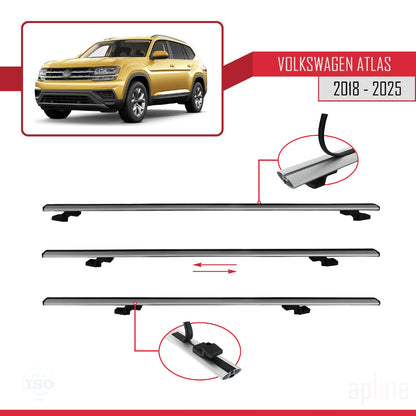 Compatible avec Volkswagen Atlas (CA1) 2018-2025 BASIC Model Barres de Toit Railing Porte-Bagages de Voiture Gris Aluminium 3 Barres