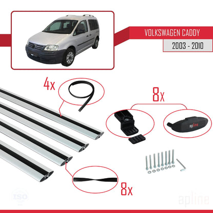 Compatibile con Volkswagen Caddy 3 (2K) 2003-2010 BASIC Model Barre Tetto Portapacchi Auto Barre Portatutto Grigo Alluminio 4 Barre