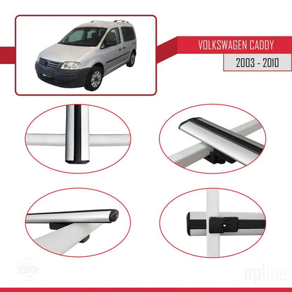 Compatibile con Volkswagen Caddy 3 (2K) 2003-2010 BASIC Model Barre Tetto Portapacchi Auto Barre Portatutto Grigo Alluminio 2 Barre