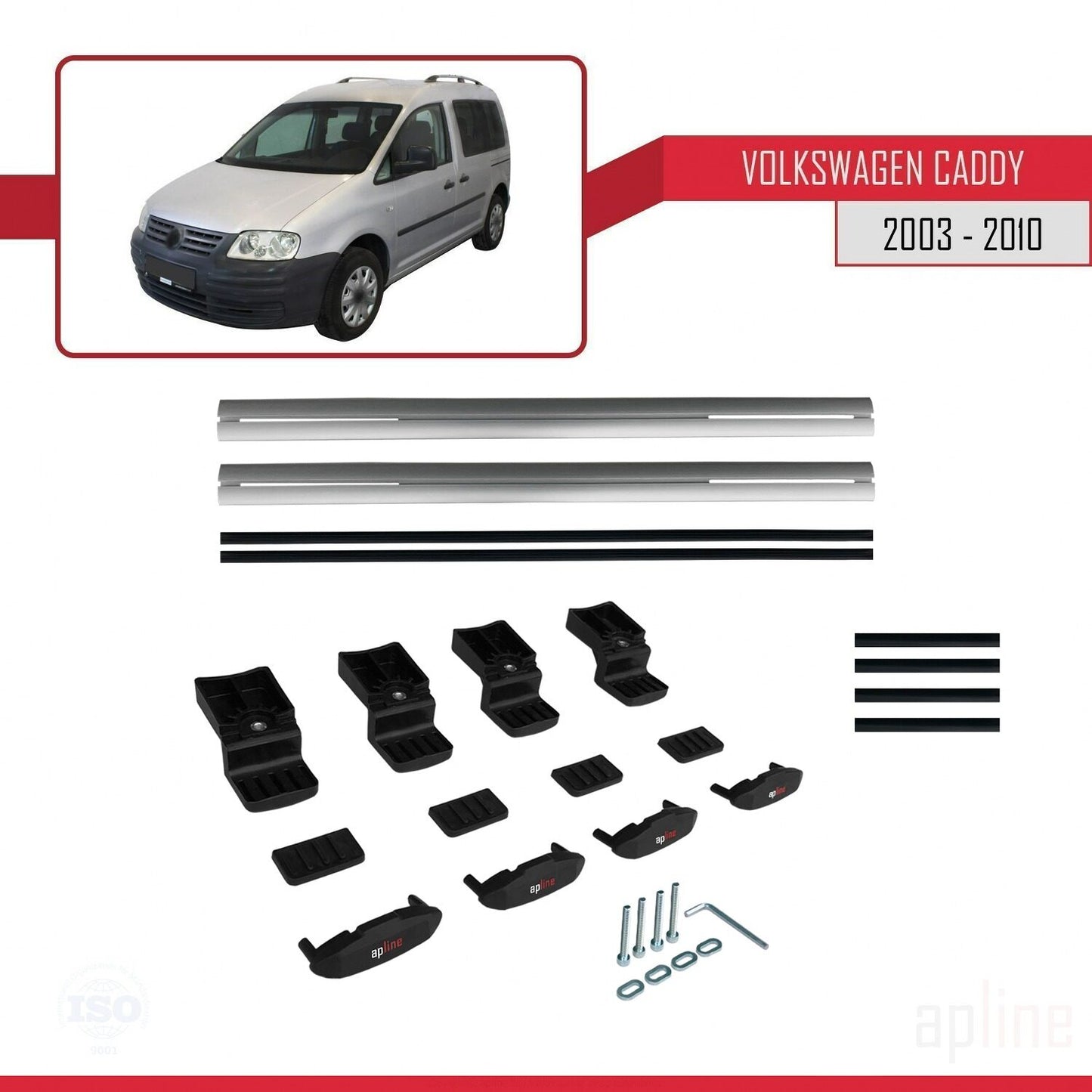 Compatibile con Volkswagen Caddy 3 (2K) 2003-2010 BASIC Model Barre Tetto Portapacchi Auto Barre Portatutto Grigo Alluminio 2 Barre