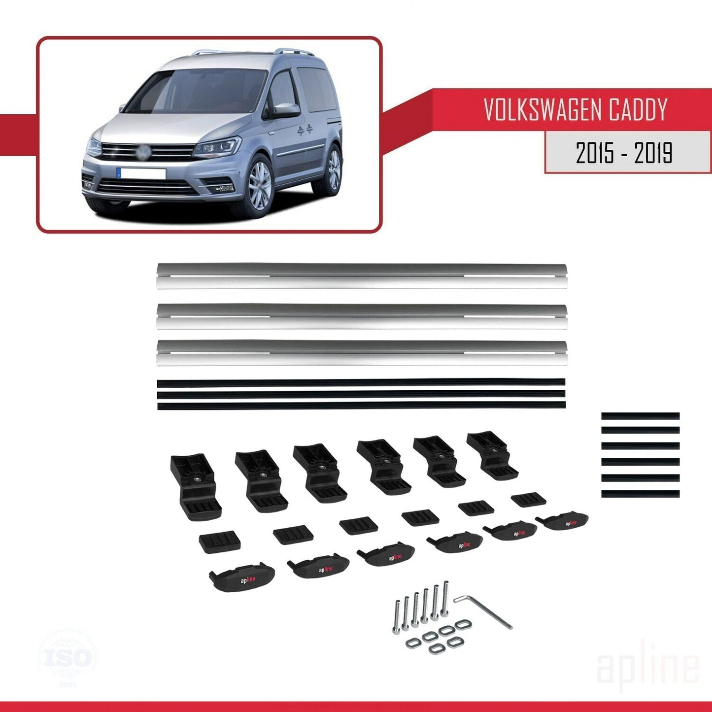 Kompatibel mit Volkswagen Caddy 3 (SA) 2015-2019 BASIC Model Relingträger Dachträger Auto Gepäckträger Grau Aluminium 3 Stangen