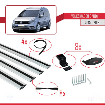Kompatibel mit Volkswagen Caddy 3 (SA) 2015-2019 BASIC Model Relingträger Dachträger Auto Gepäckträger Grau Aluminium 4 Stangen