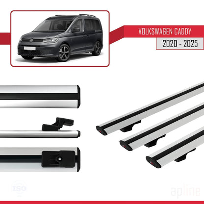 BASIC Model Dakdrager bagagedrager compatibel met Volkswagen Caddy 4 (SB) 2020-2025 Spoorstaven Grijs Aluminium 3 Staven