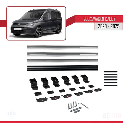BASIC Model Dakdrager bagagedrager compatibel met Volkswagen Caddy 4 (SB) 2020-2025 Spoorstaven Grijs Aluminium 3 Staven