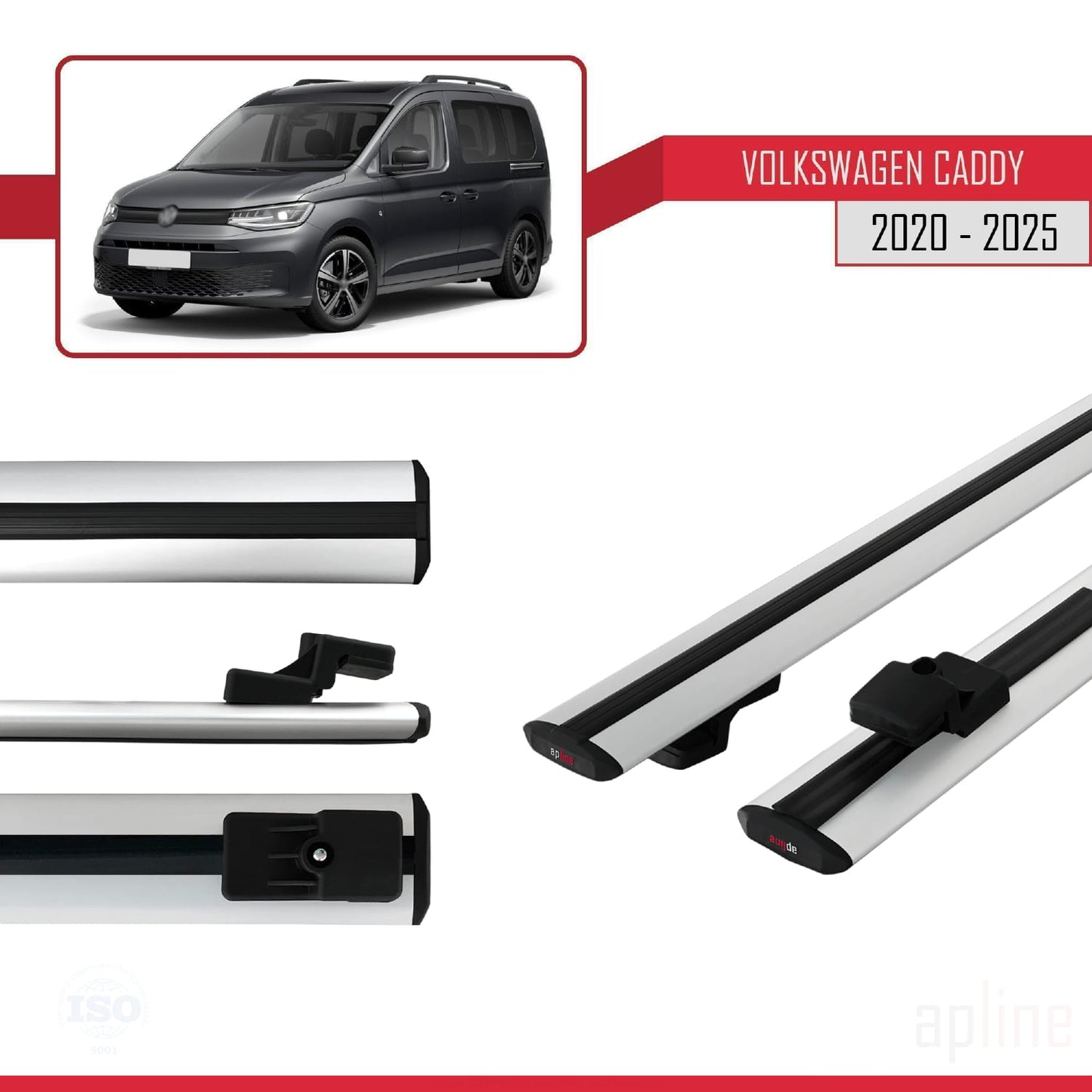 Compatibile con Volkswagen Caddy 4 (SB) 2020-2025 BASIC Model Barre Tetto Portapacchi Auto Barre Portatutto Grigo Alluminio 2 Barre