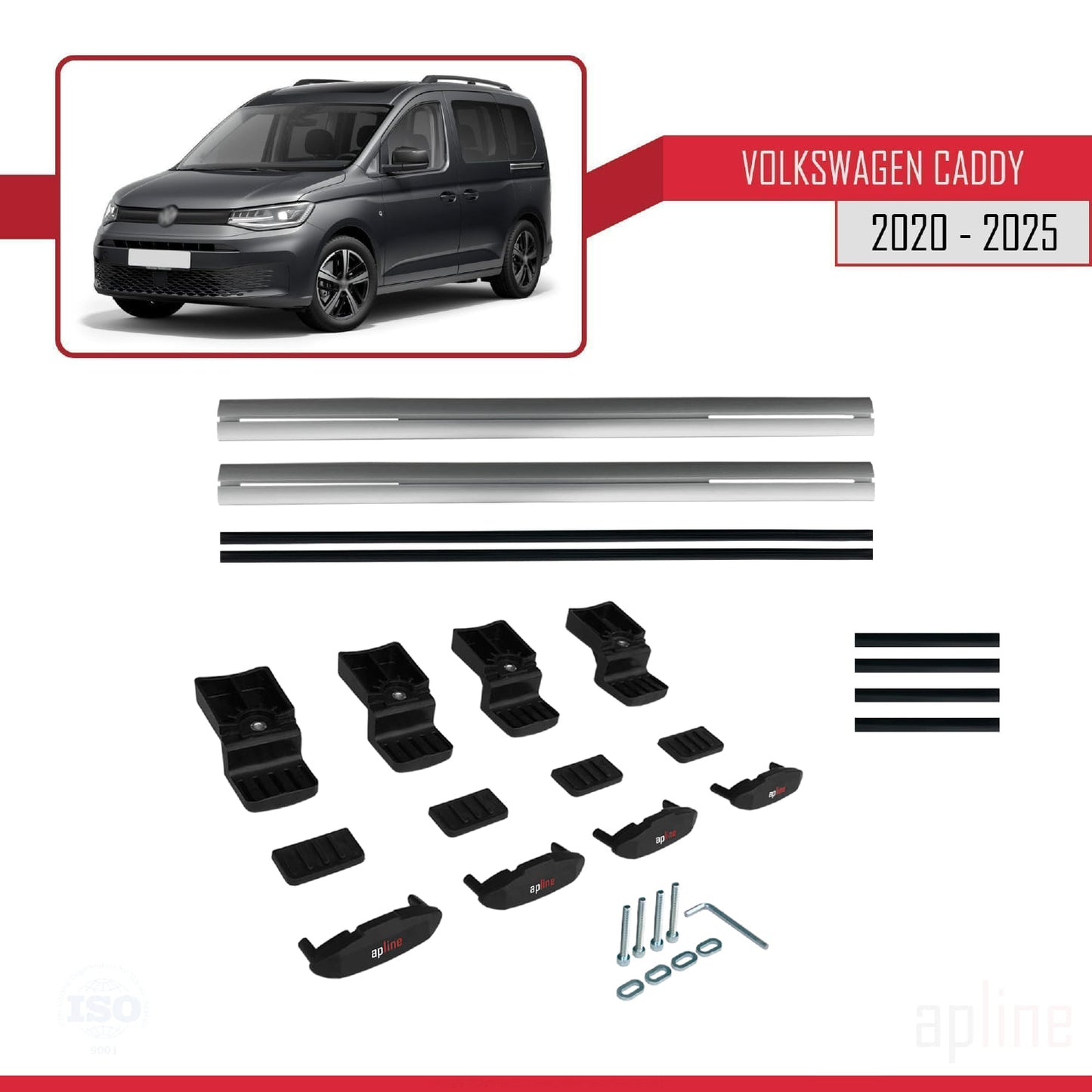 Compatibile con Volkswagen Caddy 4 (SB) 2020-2025 BASIC Model Barre Tetto Portapacchi Auto Barre Portatutto Grigo Alluminio 2 Barre
