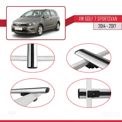Compatible avec Volkswagen Golf Sportvan 2014-2017 BASIC Model Barres de Toit Railing Porte-Bagages de Voiture Gris Aluminium 2 Barres