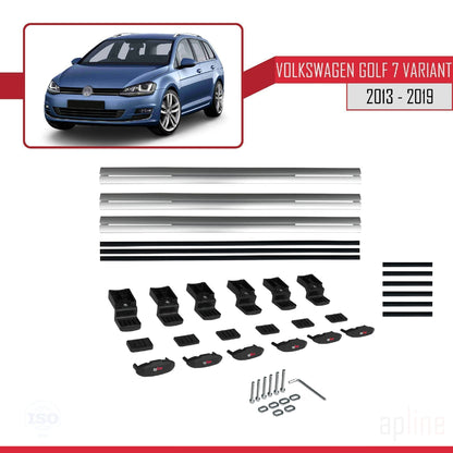 Compatible avec Volkswagen Golf 7 (5G) Variant 2013-2019 BASIC Model Barres de Toit Railing Porte-Bagages de Voiture Gris Aluminium 3 Barres