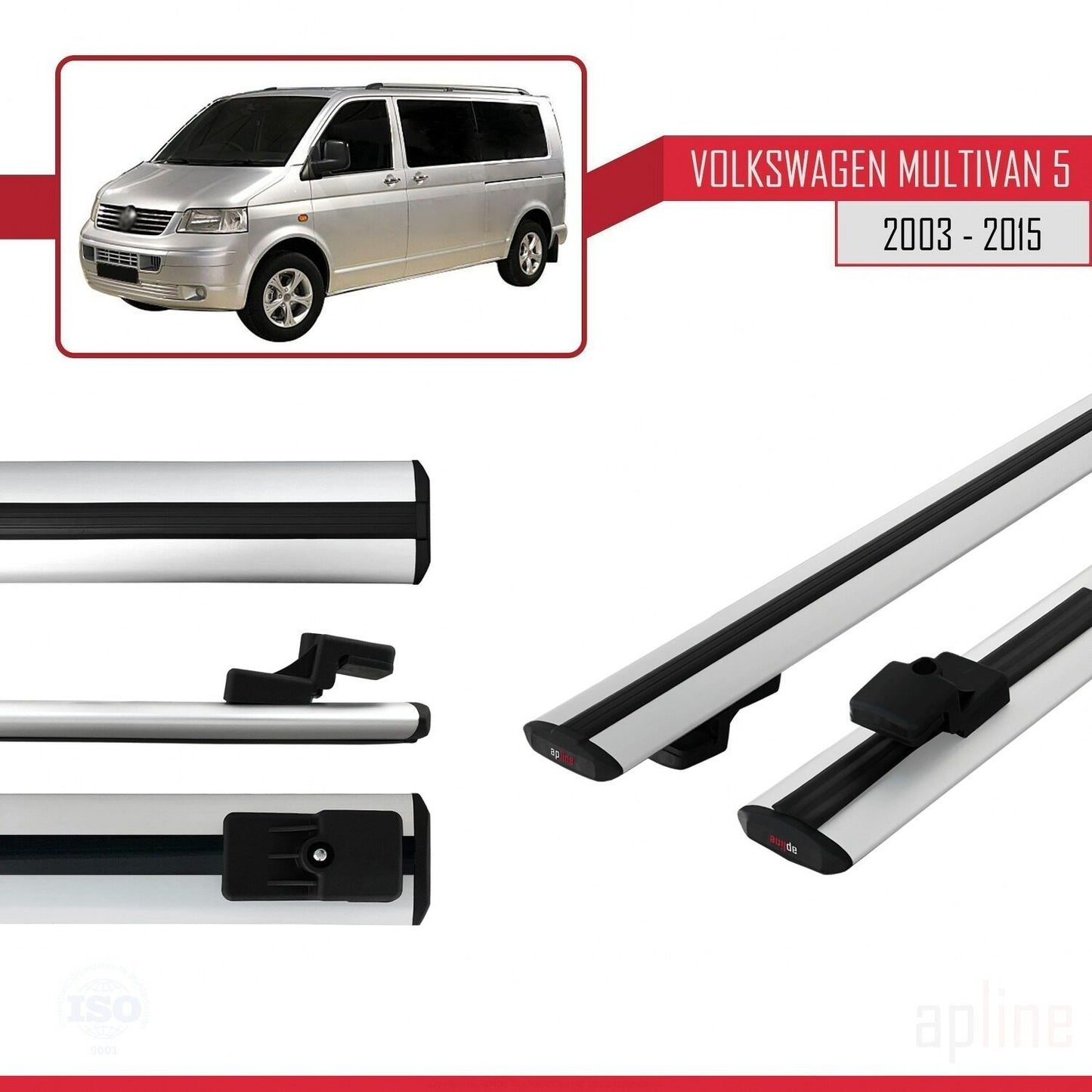 Compatible avec Volkswagen T5 Multivan 2003-2015 BASIC Model Barres de Toit Railing Porte-Bagages de Voiture Gris Aluminium 2 Barres