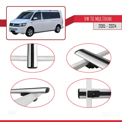 Compatible avec Volkswagen T6 Multivan 2015-2024 BASIC Model Barres de Toit Railing Porte-Bagages de Voiture Gris Aluminium 3 Barres