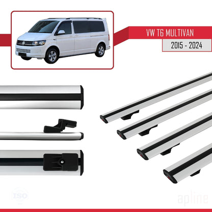 Compatible avec Volkswagen T6 Multivan 2015-2024 BASIC Model Barres de Toit Railing Porte-Bagages de Voiture Gris Aluminium 4 Barres