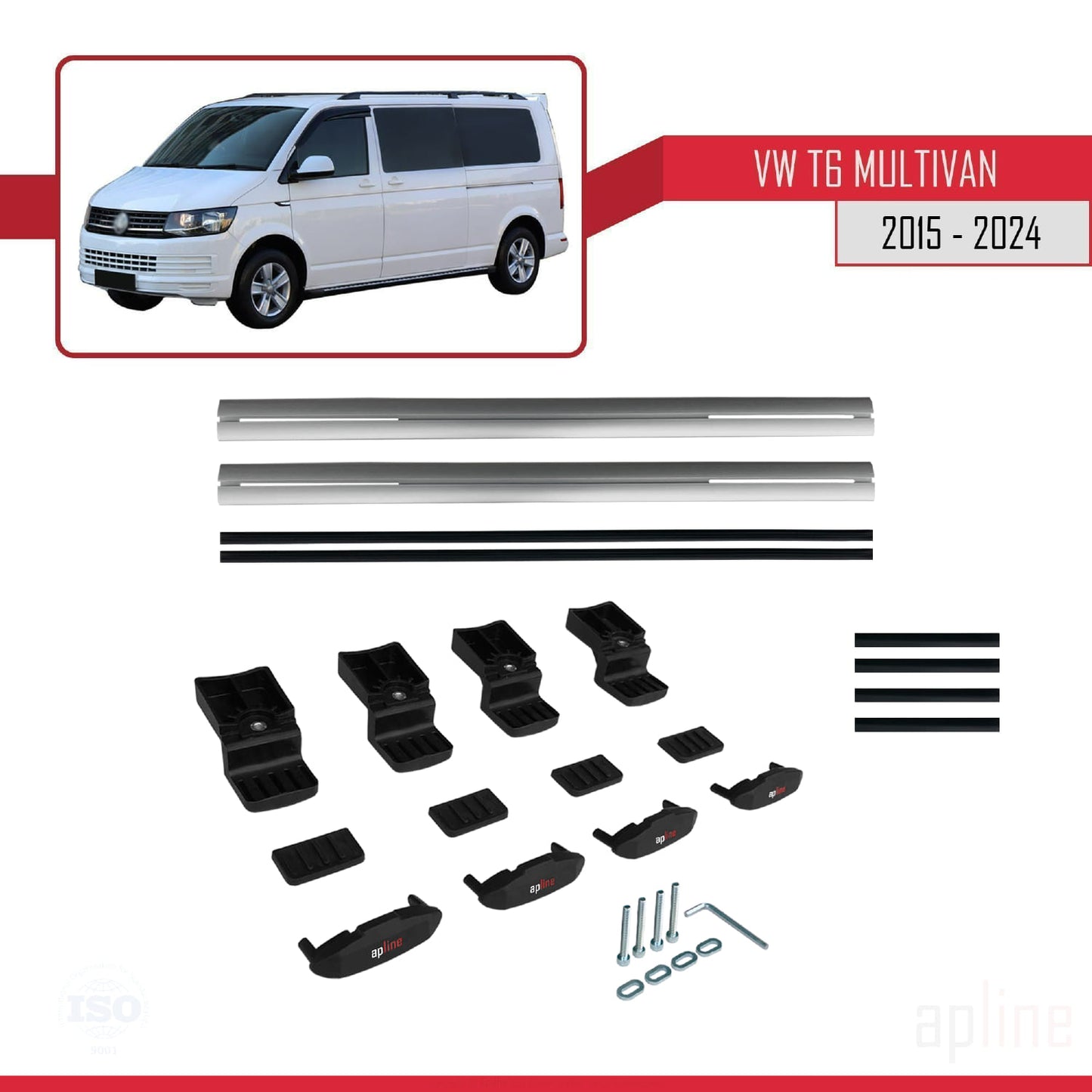 Compatible avec Volkswagen T6 Multivan 2015-2024 BASIC Model Barres de Toit Railing Porte-Bagages de Voiture Gris Aluminium 2 Barres