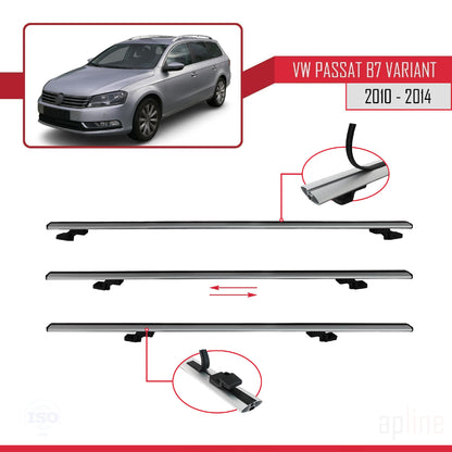 Compatible avec Volkswagen Passat B7 (3C) Variant 2010-2014 BASIC Model Barres de Toit Railing Porte-Bagages de Voiture Gris Aluminium 2 Barres