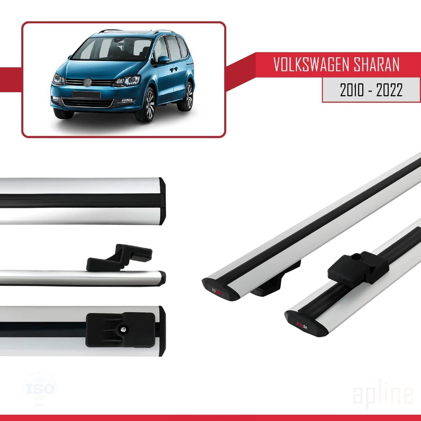 Compatible avec Volkswagen Sharan 2 (7N) 2010-2022 BASIC Model Barres de Toit Railing Porte-Bagages de Voiture Gris Aluminium 2 Barres