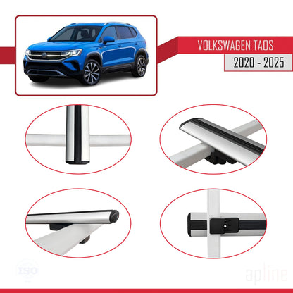 Compatible avec Volkswagen Taos 2021-2025 BASIC Model Barres de Toit Railing Porte-Bagages de Voiture Gris Aluminium 2 Barres