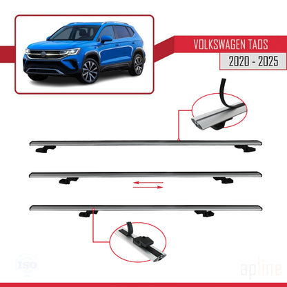 Compatible avec Volkswagen Taos 2021-2025 BASIC Model Barres de Toit Railing Porte-Bagages de Voiture Gris Aluminium 2 Barres