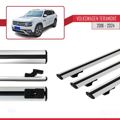 Compatibile con Volkswagen Teramont (CA1) 2018-2024 BASIC Model Barre Tetto Portapacchi Auto Barre Portatutto Grigo Alluminio 3 Barre