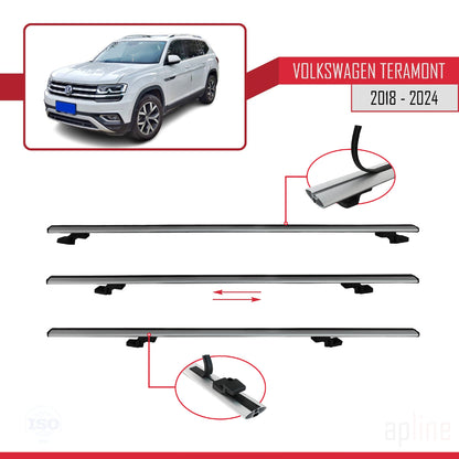 Compatibile con Volkswagen Teramont (CA1) 2018-2024 BASIC Model Barre Tetto Portapacchi Auto Barre Portatutto Grigo Alluminio 3 Barre