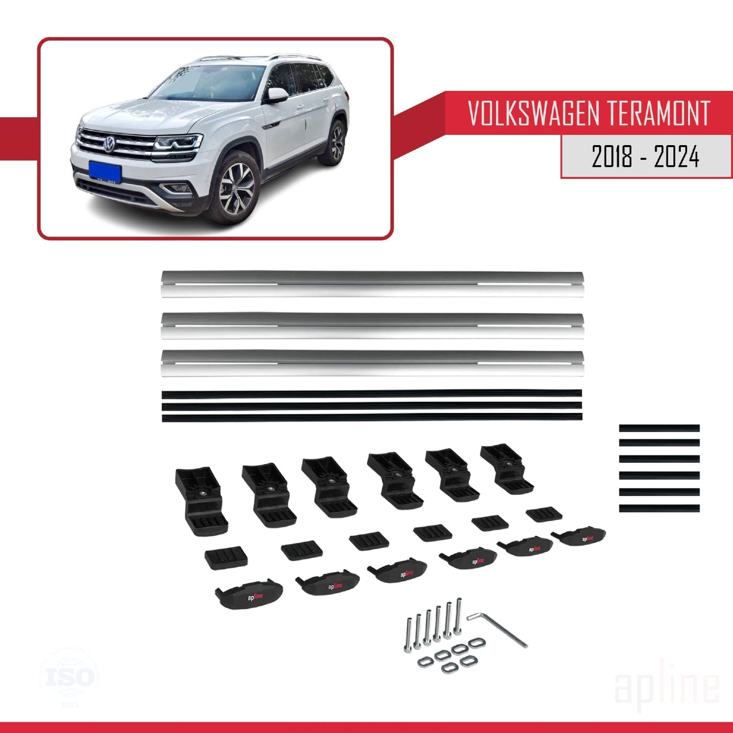 Compatibile con Volkswagen Teramont (CA1) 2018-2024 BASIC Model Barre Tetto Portapacchi Auto Barre Portatutto Grigo Alluminio 3 Barre