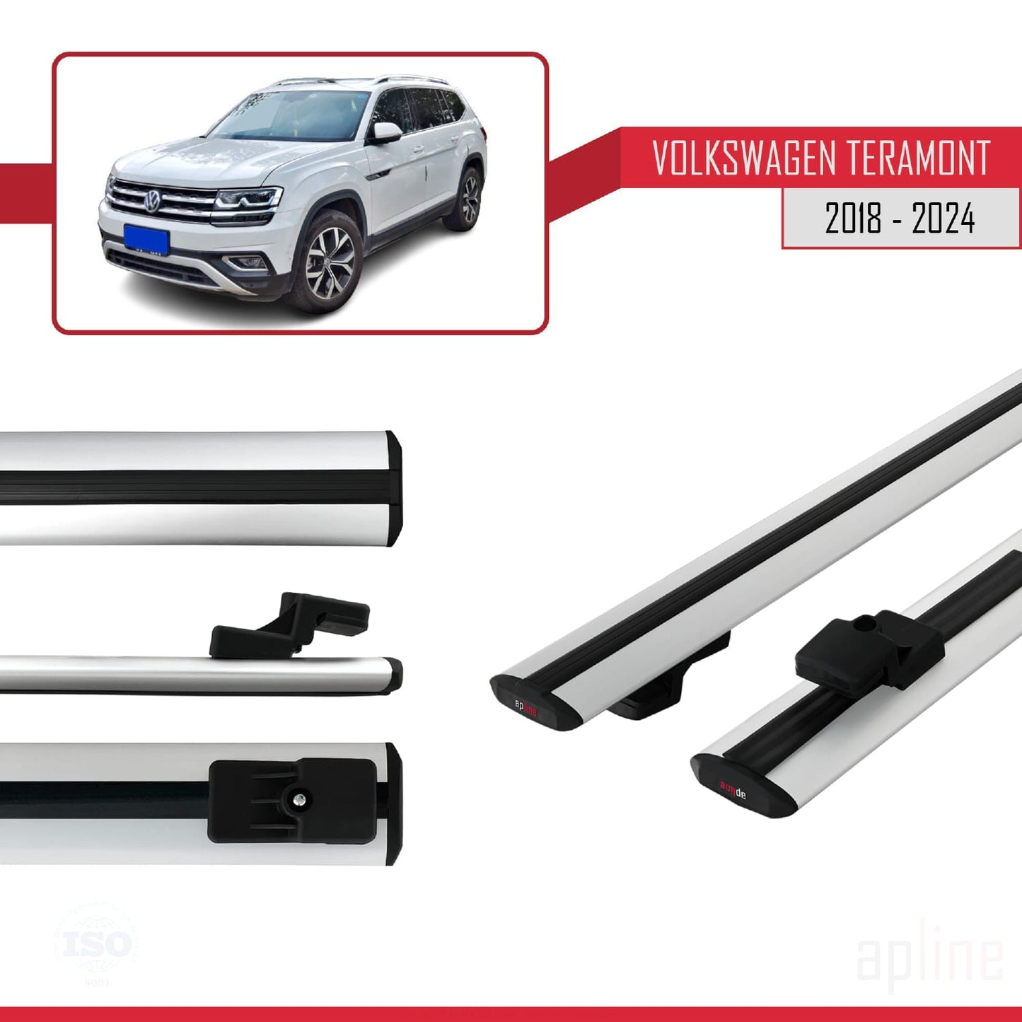 Compatibile con Volkswagen Teramont (CA1) 2018-2024 BASIC Model Barre Tetto Portapacchi Auto Barre Portatutto Grigo Alluminio 3 Barre