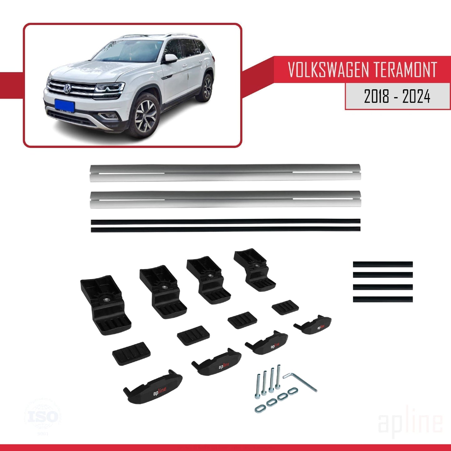 Compatibile con Volkswagen Teramont (CA1) 2018-2024 BASIC Model Barre Tetto Portapacchi Auto Barre Portatutto Grigo Alluminio 3 Barre