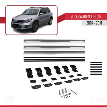 Compatibile con Volkswagen Tiguan (5N) 2007-2016 BASIC Model Barre Tetto Portapacchi Auto Barre Portatutto Grigo Alluminio 3 Barre