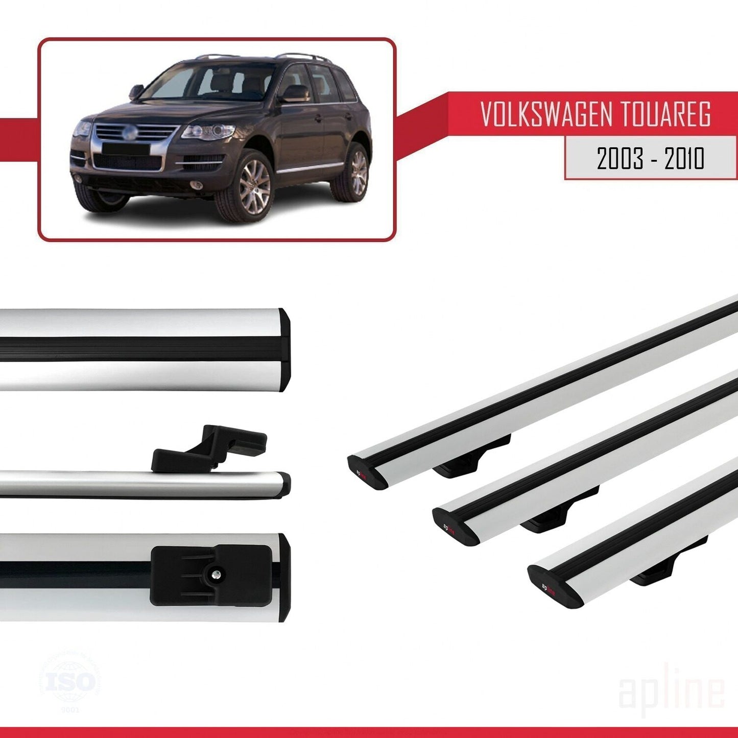 Compatibile con Volkswagen Touareg (7L) 2002-2010 BASIC Model Barre Tetto Portapacchi Auto Barre Portatutto Grigo Alluminio 3 Barre