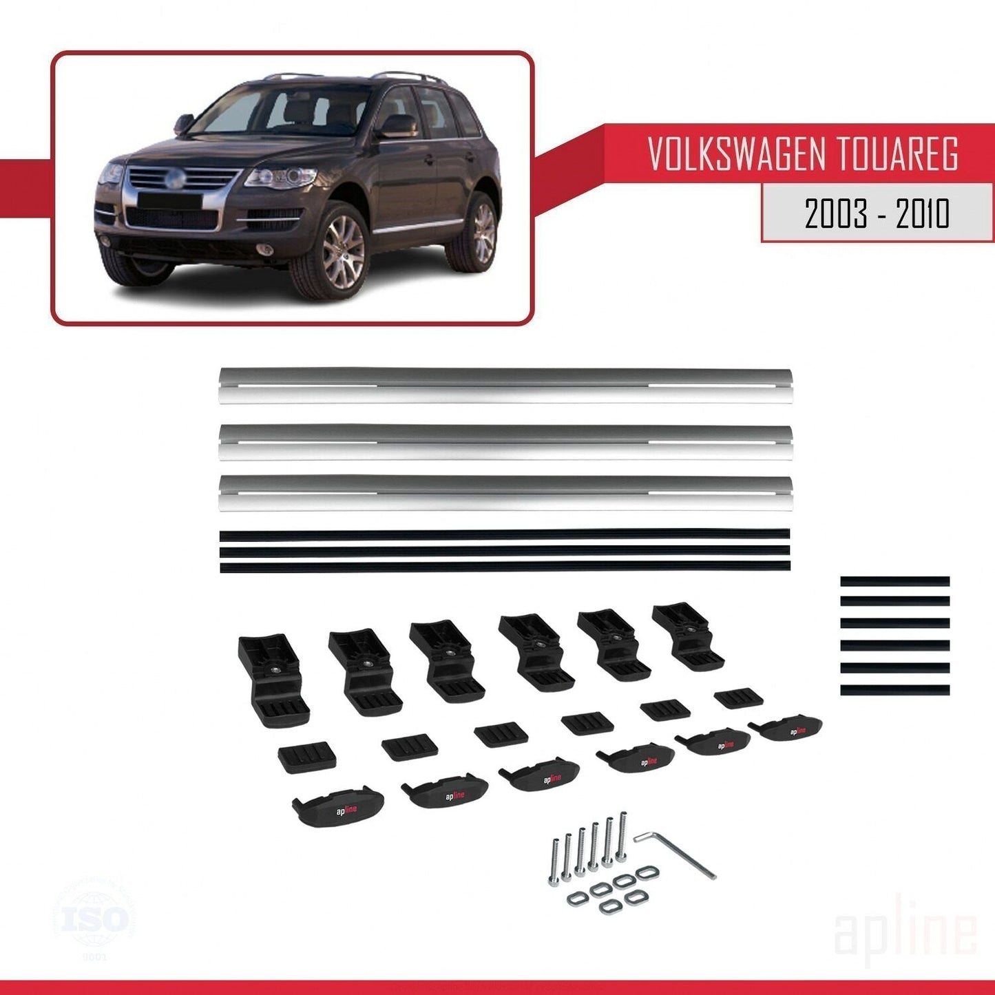 Compatibile con Volkswagen Touareg (7L) 2002-2010 BASIC Model Barre Tetto Portapacchi Auto Barre Portatutto Grigo Alluminio 3 Barre