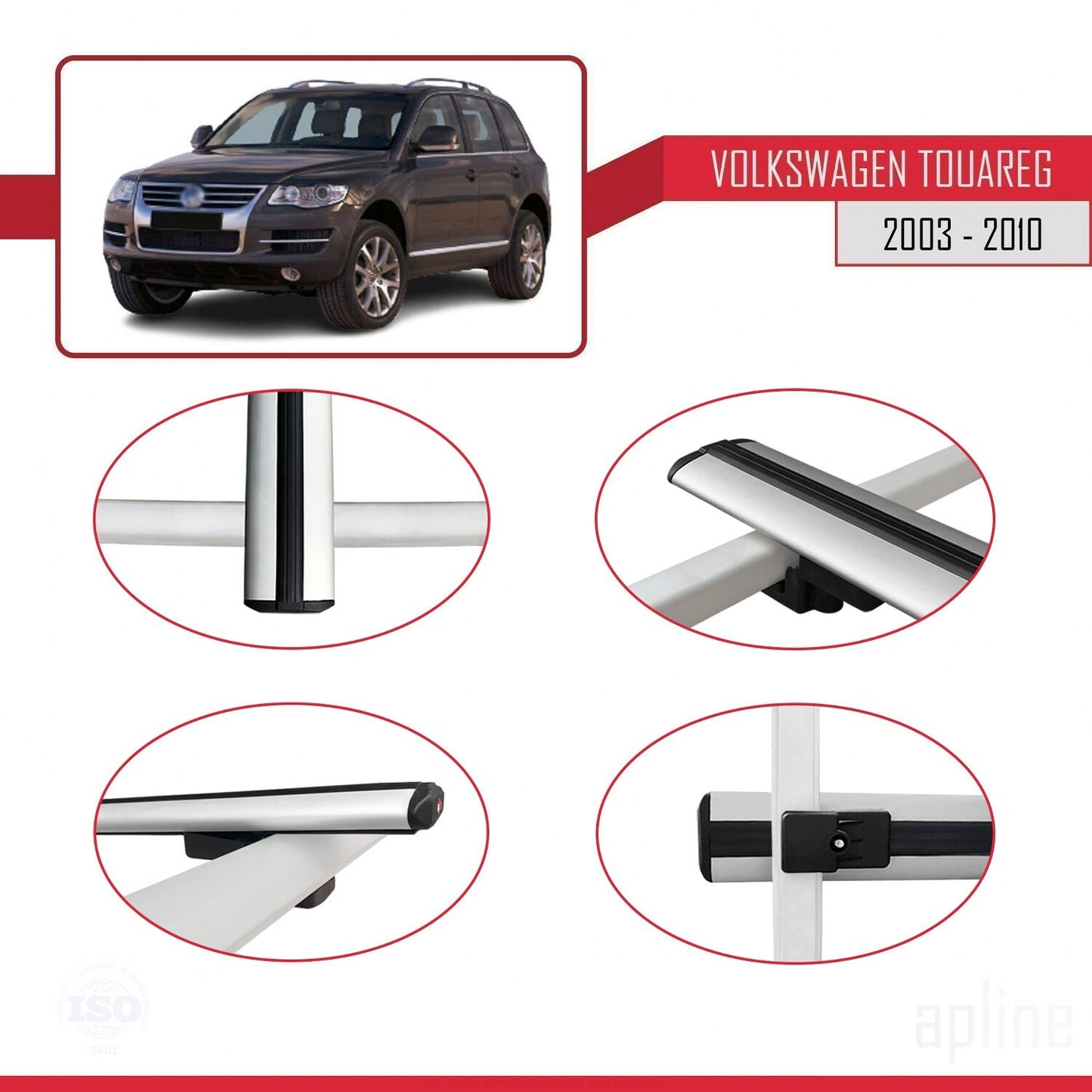 Compatibile con Volkswagen Touareg (7L) 2002-2010 BASIC Model Barre Tetto Portapacchi Auto Barre Portatutto Grigo Alluminio 3 Barre