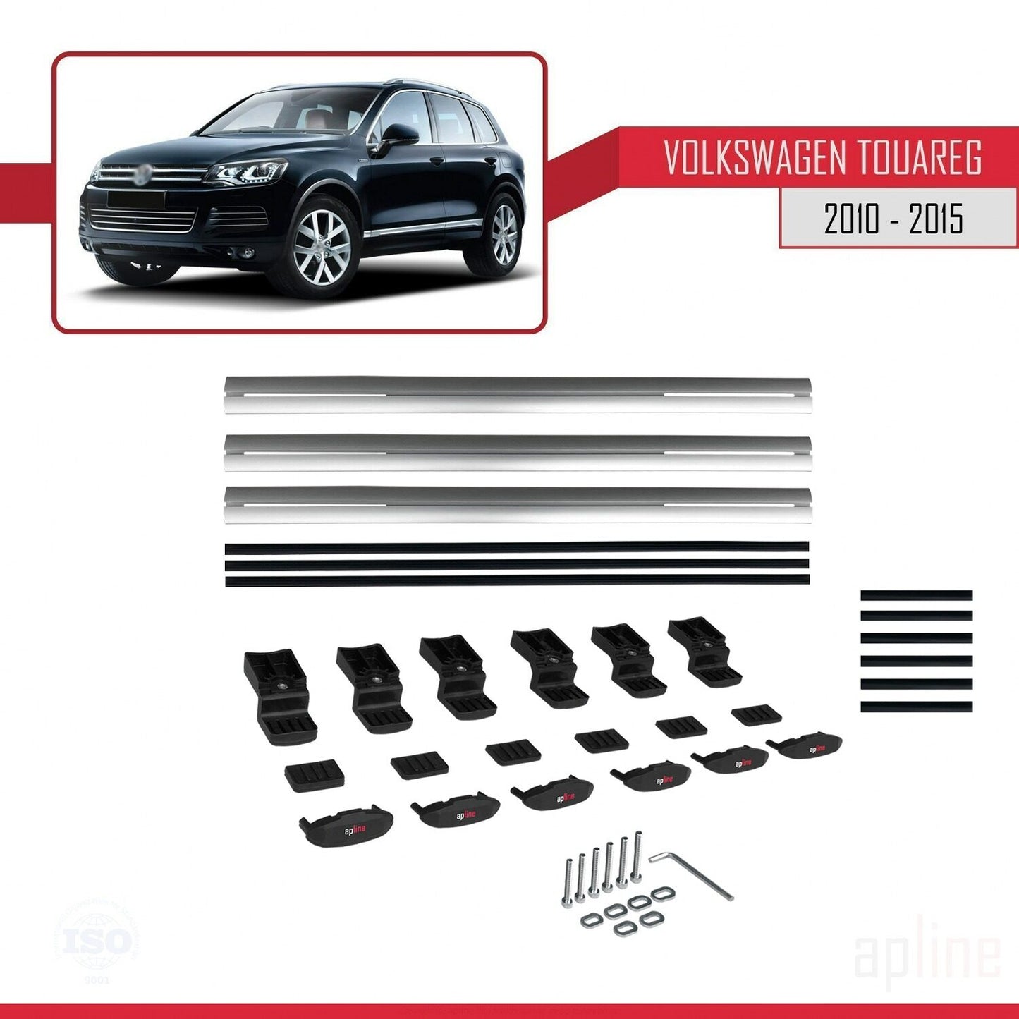 Compatibile con Volkswagen Touareg 2 (7P) Pre-Facelift 2010-2015 BASIC Model Barre Tetto Portapacchi Auto Barre Portatutto Grigo Alluminio 3 Barre