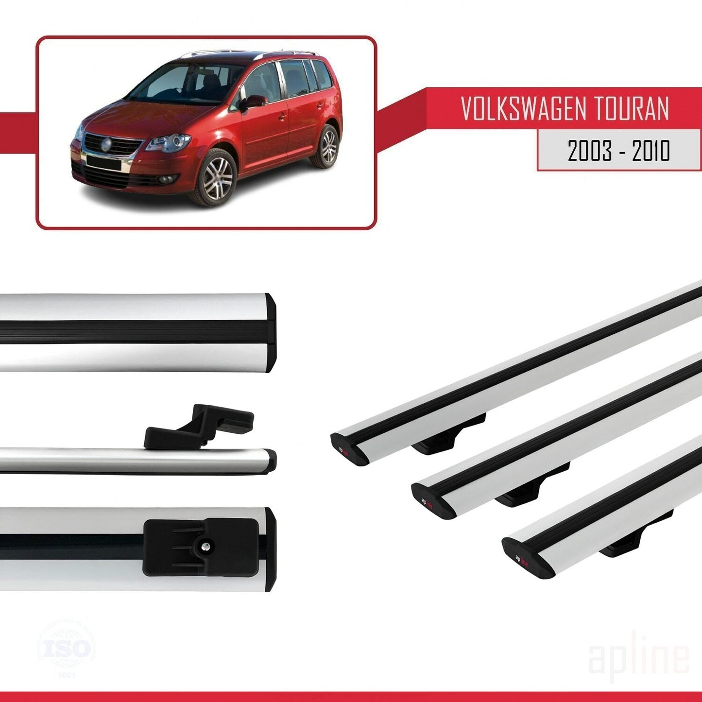 Compatible con Volkswagen Touran (1T) Pre-Facelift 2003-2010 BASIC Model Barras de Techo Auto Portaequipajes Barras Transversales Gris Aluminio 3 Barras