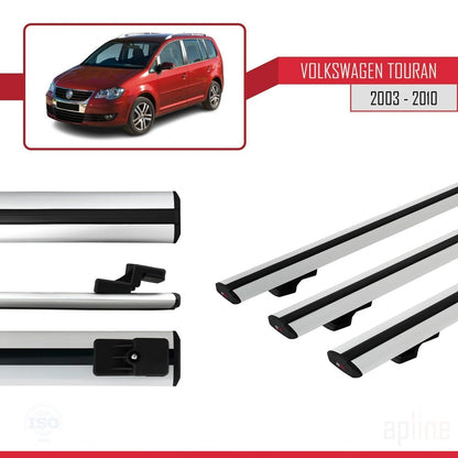 Compatible con Volkswagen Touran (1T) Pre-Facelift 2003-2010 BASIC Model Barras de Techo Auto Portaequipajes Barras Transversales Gris Aluminio 3 Barras