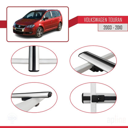 Compatible con Volkswagen Touran (1T) Pre-Facelift 2003-2010 BASIC Model Barras de Techo Auto Portaequipajes Barras Transversales Gris Aluminio 3 Barras