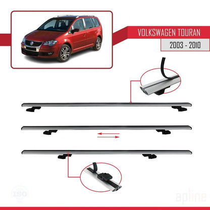 Compatible con Volkswagen Touran (1T) Pre-Facelift 2003-2010 BASIC Model Barras de Techo Auto Portaequipajes Barras Transversales Gris Aluminio 3 Barras