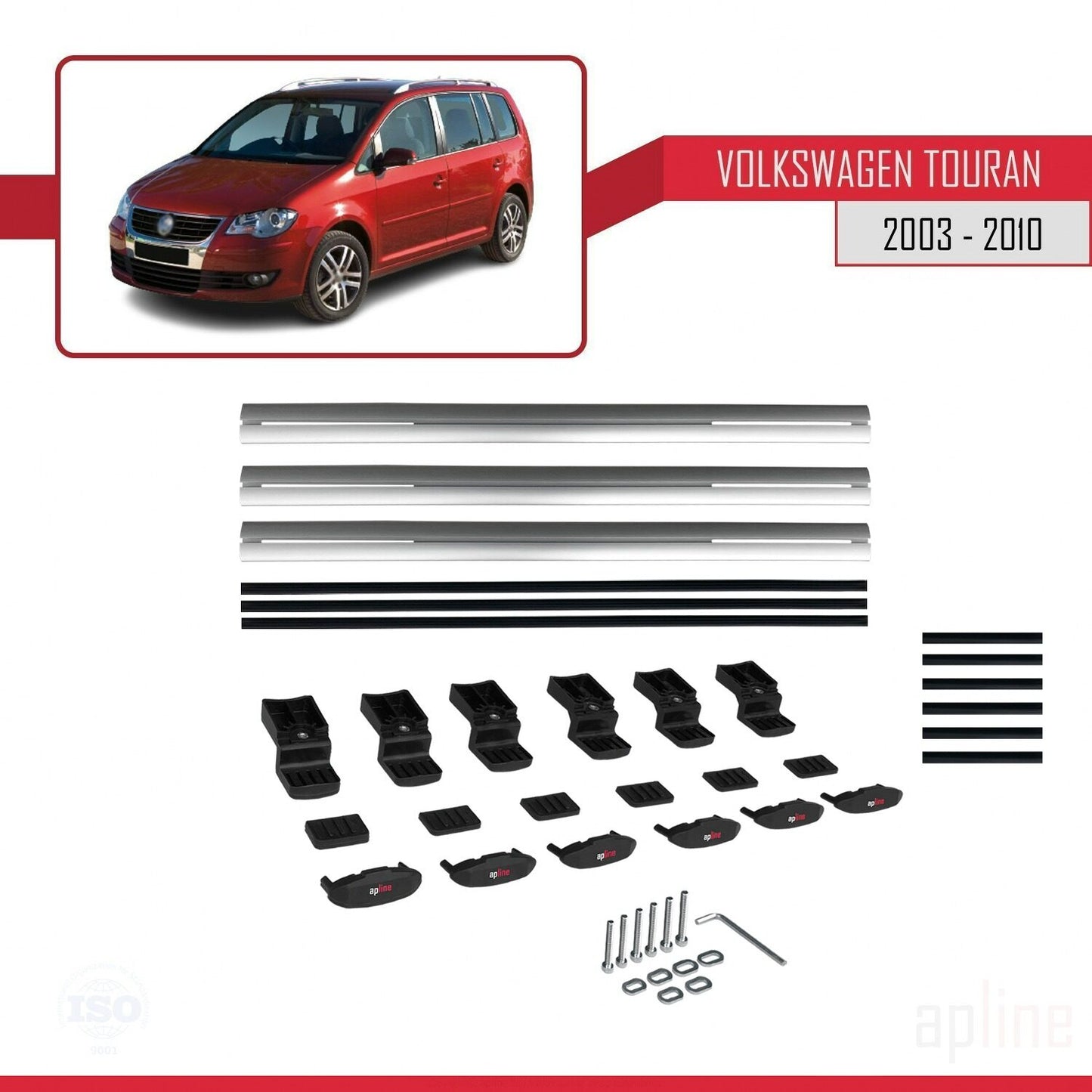 Compatible con Volkswagen Touran (1T) Pre-Facelift 2003-2010 BASIC Model Barras de Techo Auto Portaequipajes Barras Transversales Gris Aluminio 3 Barras