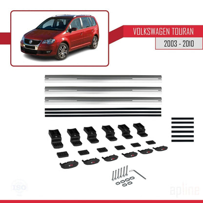Compatible con Volkswagen Touran (1T) Pre-Facelift 2003-2010 BASIC Model Barras de Techo Auto Portaequipajes Barras Transversales Gris Aluminio 3 Barras
