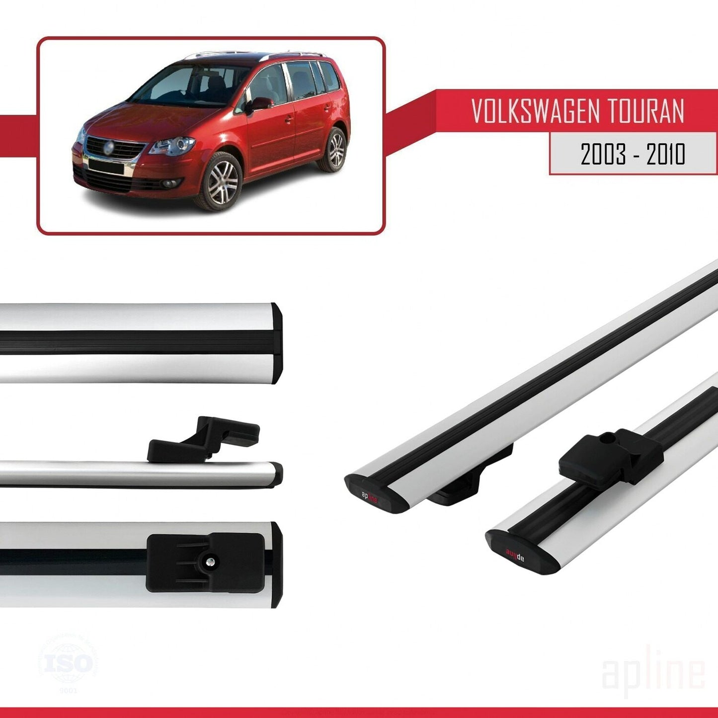 Compatible con Volkswagen Touran (1T) Pre-Facelift 2003-2010 BASIC Model Barras de Techo Auto Portaequipajes Barras Transversales Gris Aluminio 3 Barras