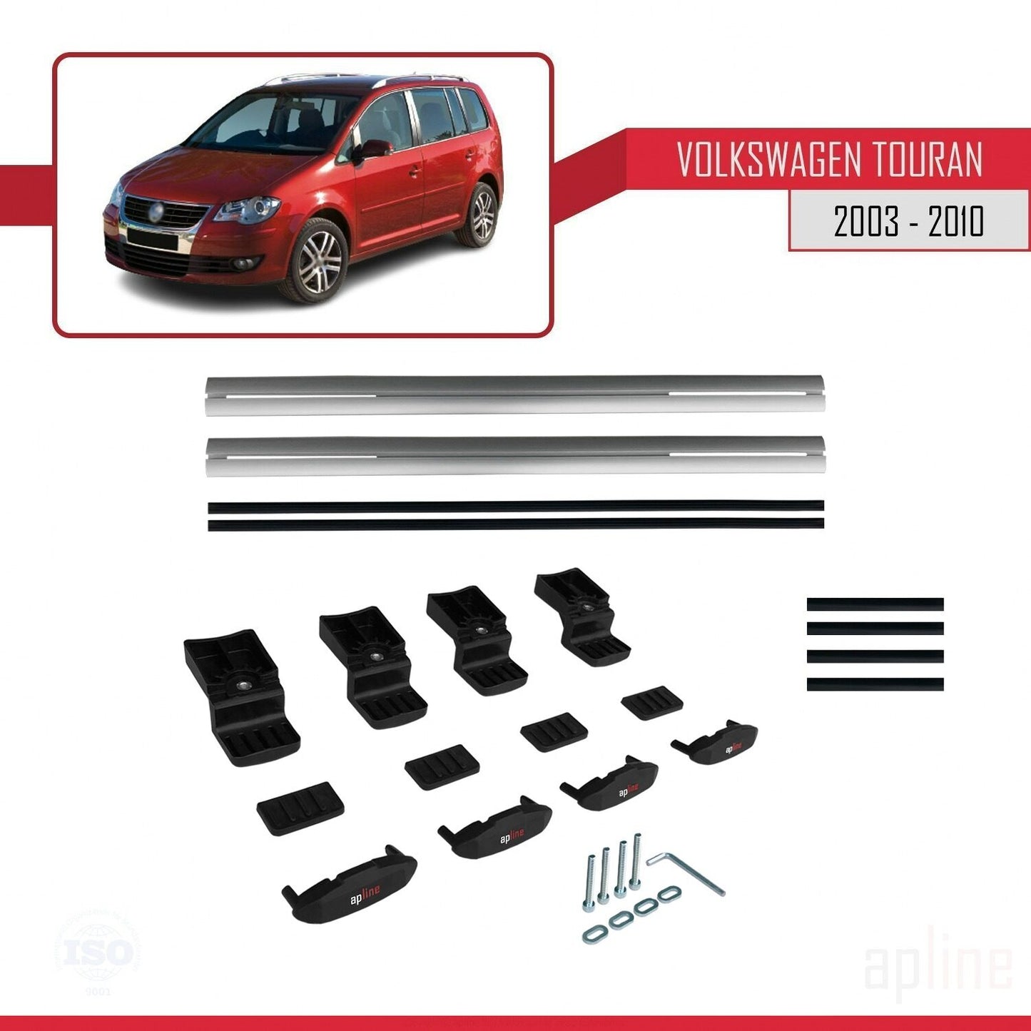 Compatible con Volkswagen Touran (1T) Pre-Facelift 2003-2010 BASIC Model Barras de Techo Auto Portaequipajes Barras Transversales Gris Aluminio 3 Barras