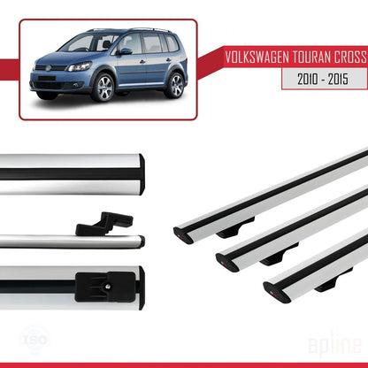 BASIC Model Dakdrager bagagedrager compatibel met Volkswagen Touran Cross Post-Facelift 2010-2015 Spoorstaven Grijs Aluminium 3 Staven