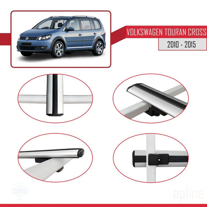 BASIC Model Dakdrager bagagedrager compatibel met Volkswagen Touran Cross Post-Facelift 2010-2015 Spoorstaven Grijs Aluminium 3 Staven